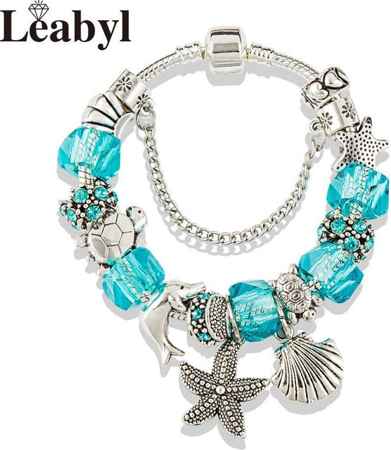 LEABYL Armband, blaues Muranoglas, Kristall, Silber, 21 cm, Unisex - Bild 1
