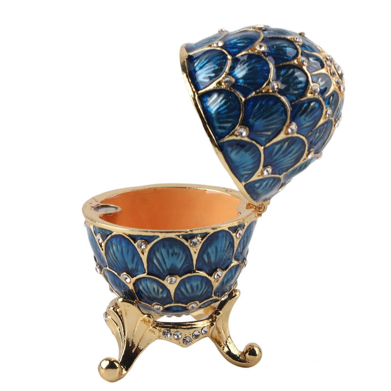CosyHome Schmuckschatulle Osterei im Vintage-Stil aus Zinklegierung mit floralem Design in Blau - Bild 2