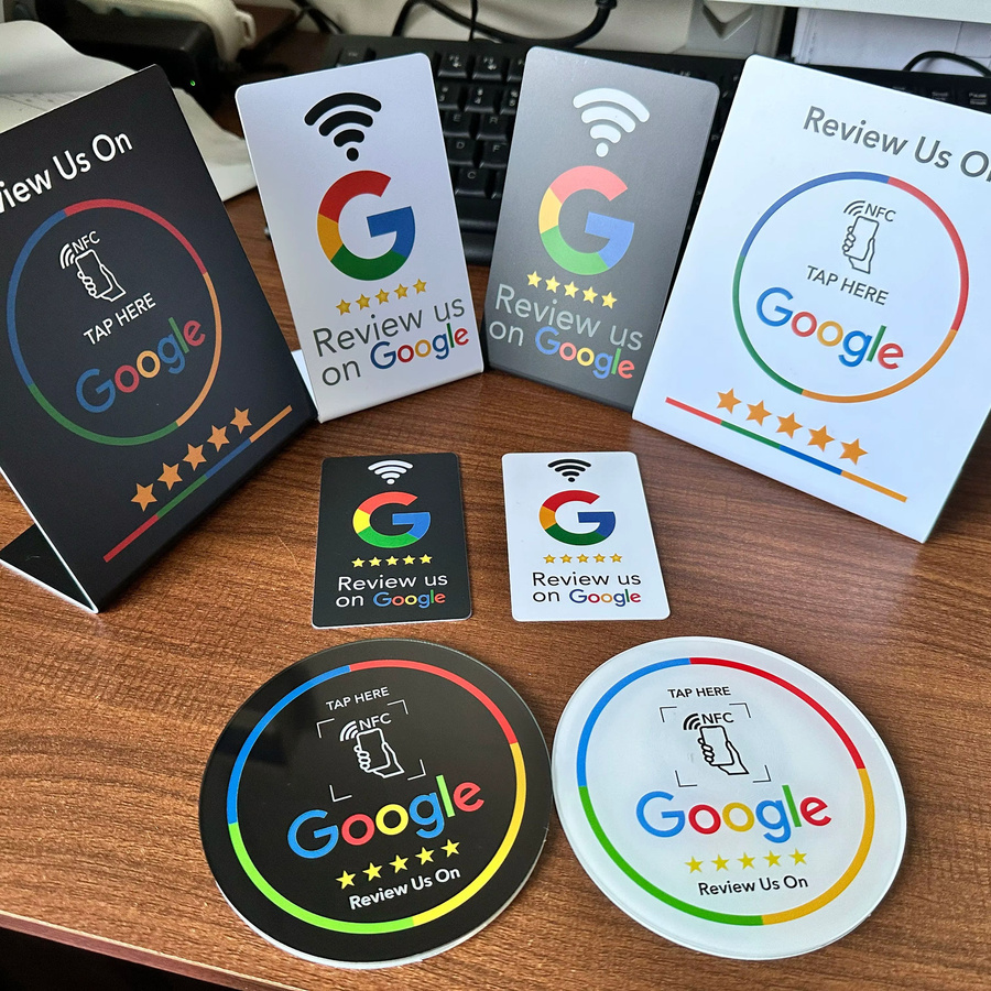 SZGHR NFC215 Programmierbare Google Review Acryl-Aufkleberkarte und NFC-Stationstisch, 13,56 MHz, wasserdichter NFC-Ständer, Weiß und Mehrfarbig - Bild 2