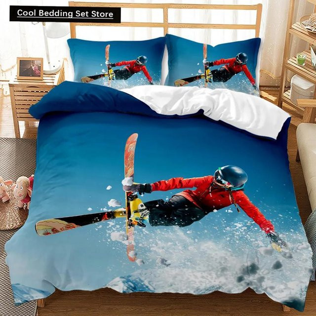 Lodestar Bettbezug Set Schneeberg Skifahren mit 2 Kissen aus Mikrofaser Blau B/H: 140 x 200 cm - Bild 1
