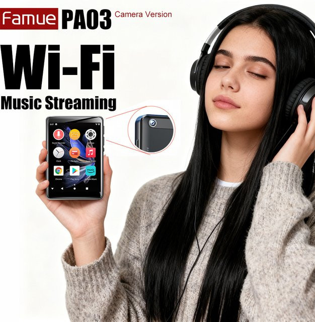Famue Smart MP4 Player mit 2,8 Zoll Display, Android 10, WiFi, Bluetooth und 5 MP Kamera in Schwarz - Bild 1