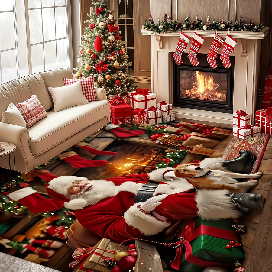VIKAMA Weihnachtsteppich mit Weihnachtsmann-Motiv als dekorativer Druckteppich für Wohnzimmer und Schlafzimmer - Bild 4