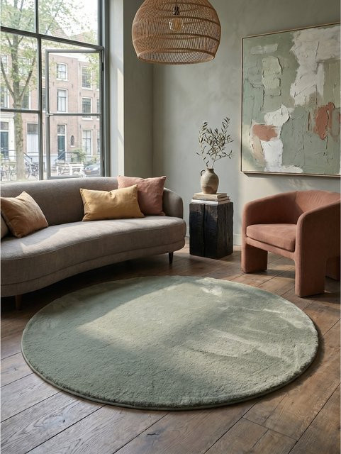 Waschbarer Kurzflorteppich NECKAR von Kadima Design, einfarbig, Grün, Durchmesser: 120 cm - Bild 1