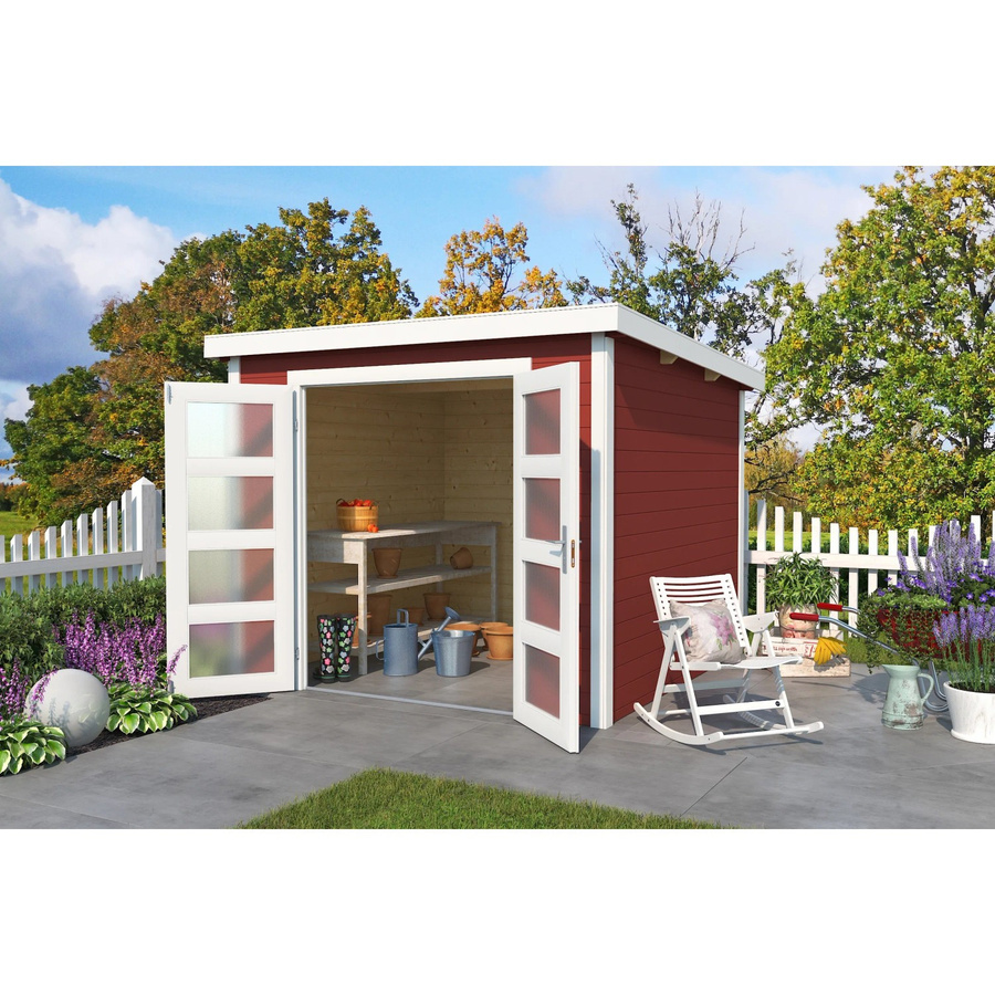 Lasita Holz-Gartenhaus Zambezi 4 mit Flachdach aus Fichtenholz in Schwedenrot, B/H/T: 270 x 210,9 x 274,7 cm - Bild 2