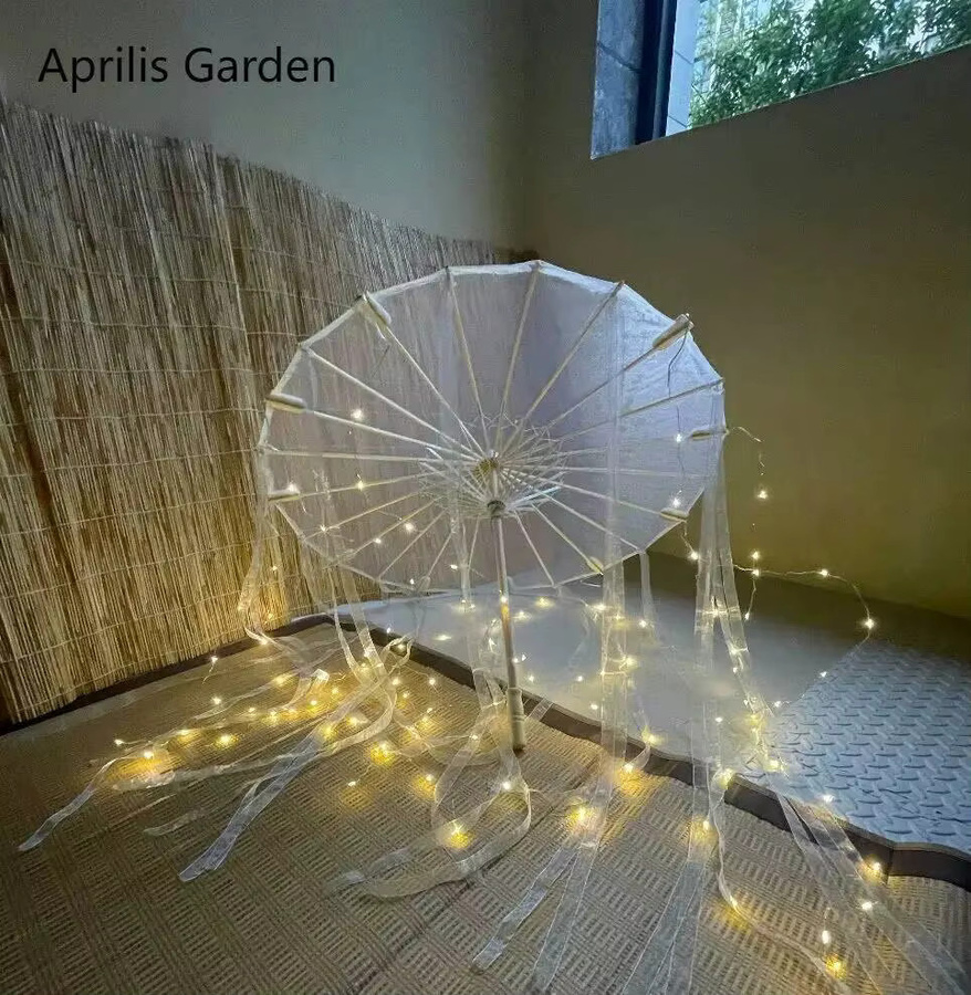 Aprilis Garden LED Seidentuch Spitze Regenschirm, Dekorativer Sonnenschirm - Bild 2