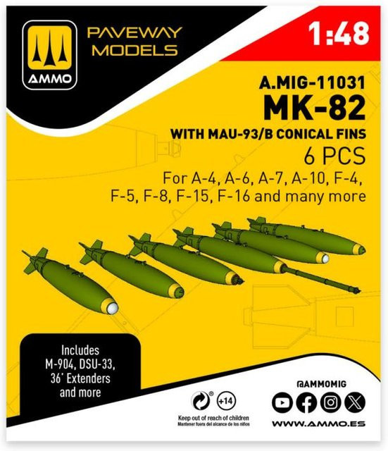 AMMO by MIG Jimenez MK-82 mit MAU-93/B konischer Finne, 6-teiliges Set - Bild 1