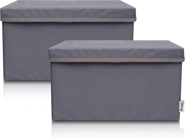 Lifeney Aufbewahrungsbox 2er-Set mit Deckel aus Stoff, grau, B/T/H: 37 x 25 x 21 cm - Bild 1