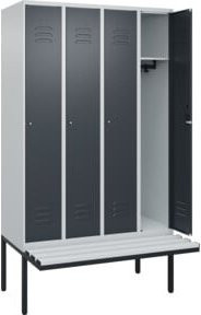 C+P Spind Classic PLUS Garderobenspind mit Sitzbank, 4 Abteile, Lichtgrau, B/T/H: 212 x 120 x 81,5 cm - Bild 1