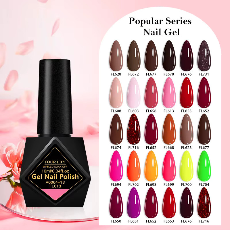 Four Lily Nagellack Set, 6 x 10 ml, Glänzend, Wein Rot Kaffee Braun Gel - Bild 2