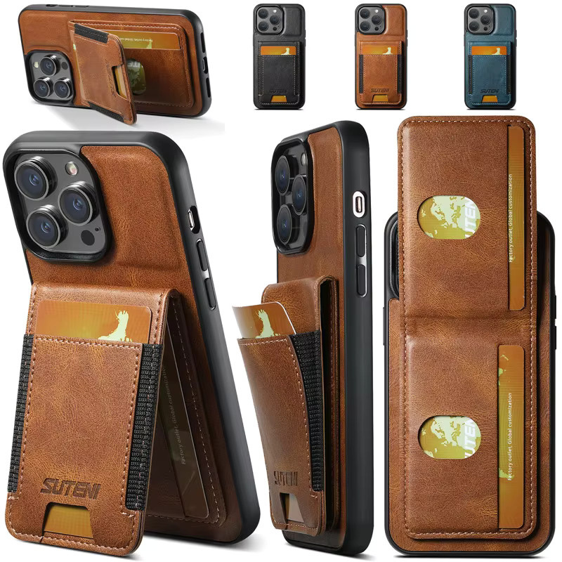 EUCAGR Luxus Leder Brieftasche Handyhülle mit Kartenhalter und Magnetverschluss für iPhone 16 15 14 13 12 11 Pro Max Plus XS XR in Braun - Bild 6