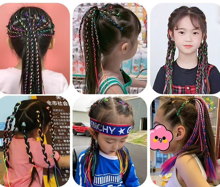 Regenbogen-Haarschnüre zum Flechten, bunte Dreadlock-Bänder und Haargummis mit Goldfaden, Damen und Kinder - Bild 2