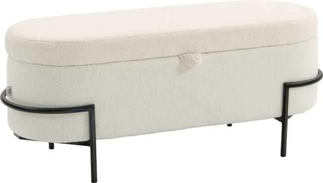 HOMCOM Sitzbank mit Stauraum als Polsterbank und Sitztruhe in Cremeweiß mit Fleece-Optik und Stahlbeinen, B/T/H: 114,5 x 40 x 48 cm - Bild 1