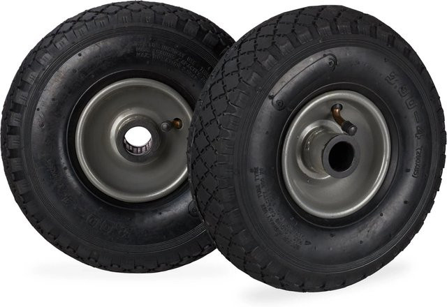 Relaxdays 2er Set Sackkarrenrad aus Gummi und Stahl in Schwarz und Grau, luftbereift, Durchmesser: 26 cm, Breite: 8,5 cm - Bild 1