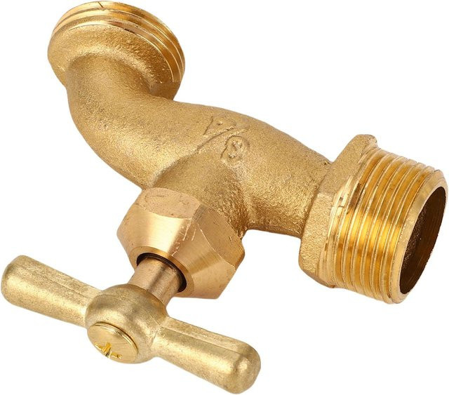 Bewässerungsschlauchhahn mit gebogenem Auslauf aus Messing in Gold, 3/4 Zoll Gartenventil für Wohn- und Gewerbeanwendungen - Bild 1
