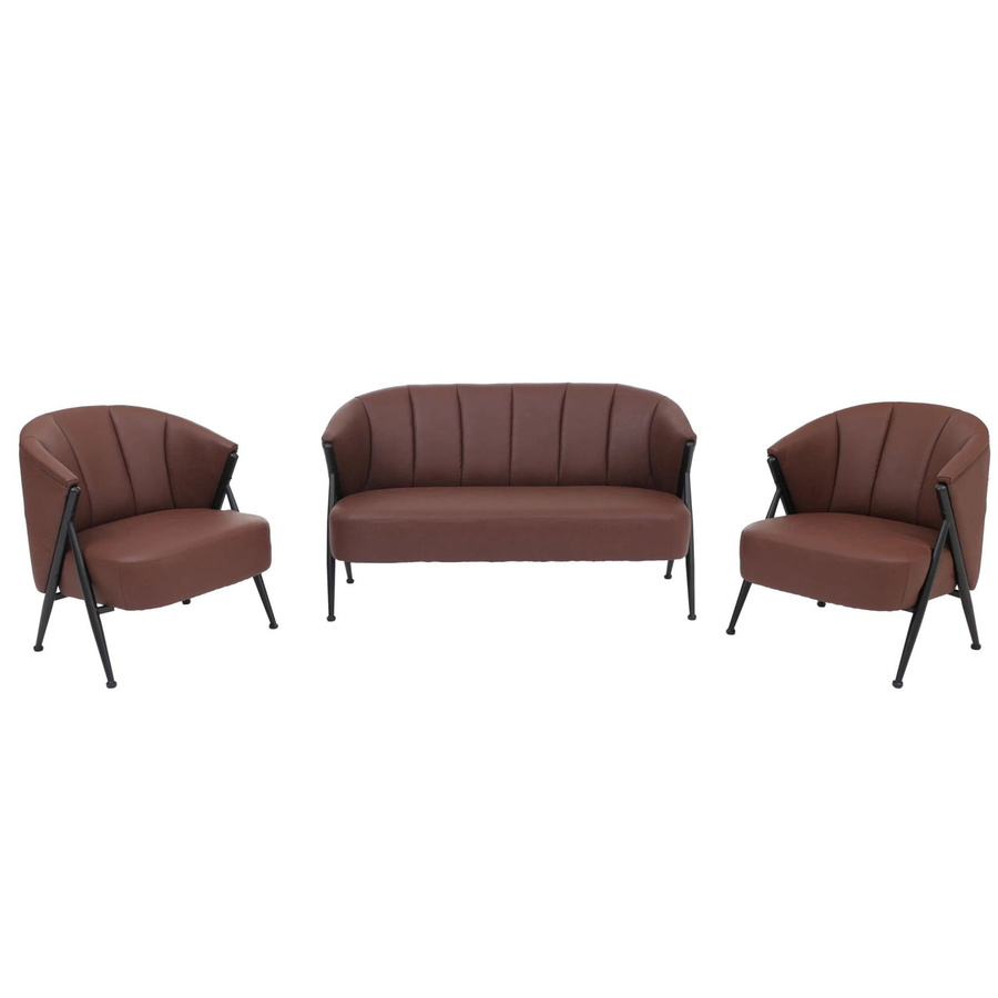 MCW Wohnzimmer-Set P30 im Vintage Retro Industrial Design mit 2er-Sofa und 2 Sesseln aus Kunstleder und Metall in Rostrot - Bild 3