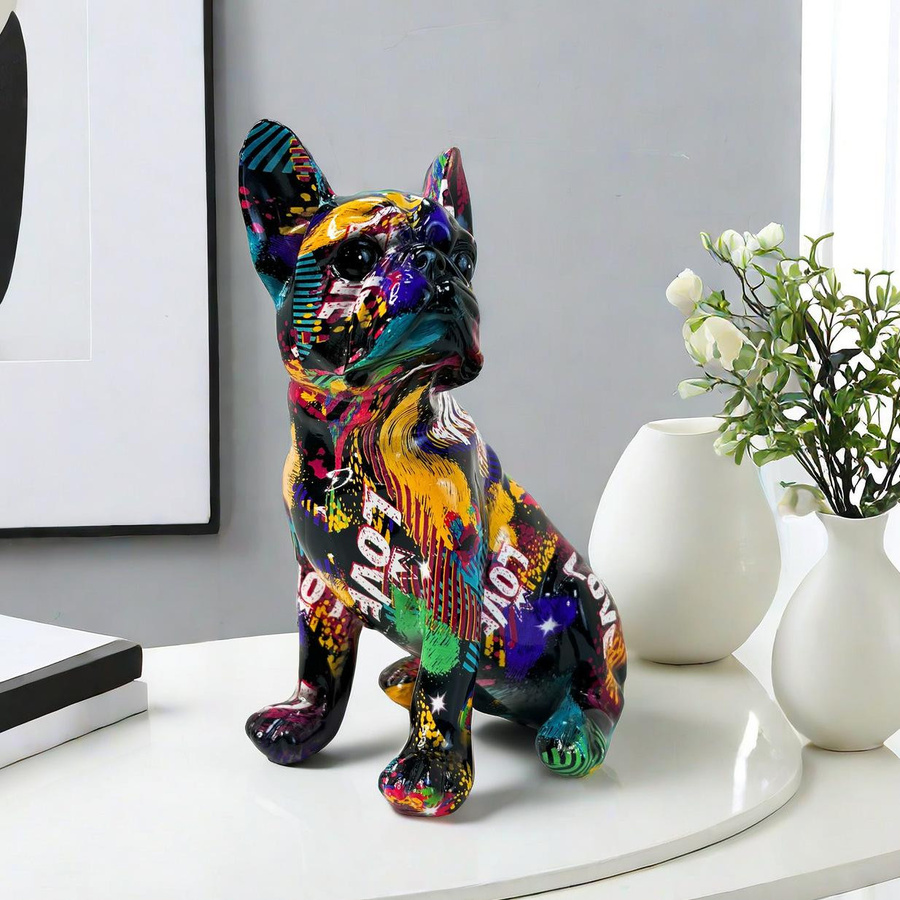 Yiran Furniture Dekorative Bulldogge aus Harz in Bunt für Wohnzimmer und Büro, Tischdekoration Karikatur-Stil - Bild 1