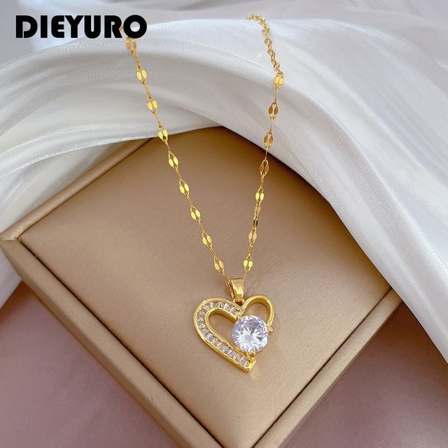 DIEYURO Halskette, Edelstahl, Gold, Zirkonia, Damen - Bild 1