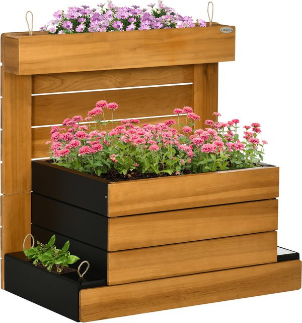 Outsunny Hochbeet mit 4 Pflanzkästen und Selbstbewässerungssystem aus Holz in Braun, H x B x T: 80 x 79,5 x 49,5 cm - Bild 1