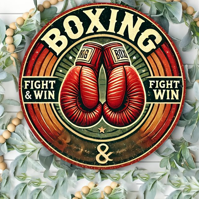 Potdemiel Retro Boxing Gym Metallschild Vintage Fight & Win Wandkunst aus Aluminium, B/B: 20,3 x 20,3 cm, Mehrfarbig - Bild 1