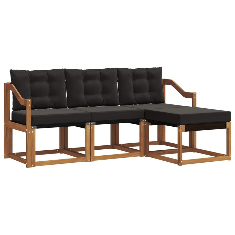 vidaXL Outdoor-Sofagarnitur 4-teilbig aus Akazienholz und Textilene in Schwarz und Natur mit Kissen und Armlehnen - Bild 2