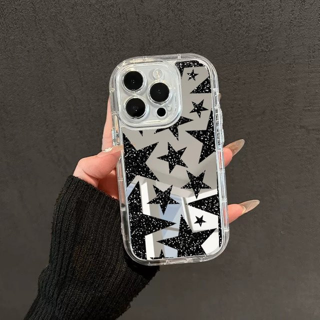DecoPhone Sturzsichere Handyhülle mit glänzenden Sternen und Spiegel-Effekt für iPhone 11 bis iPhone 17 Pro Max, Transparent - Bild 1