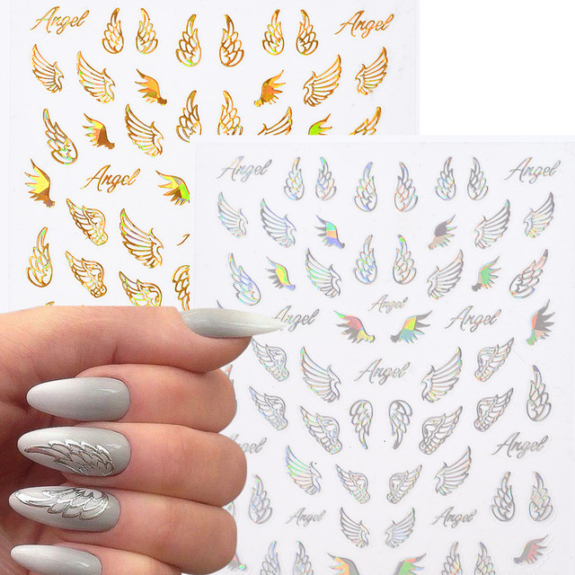 HotPress Nail Art Aufkleber, Silber, Engel Flügel, Metallic - Bild 1