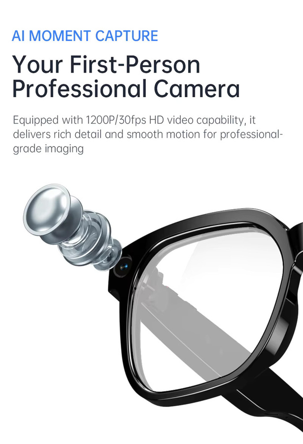 Lenovo Smart-Brille in Schwarz mit 4K 8MP HD-Kamera, WLAN, Bluetooth, Sprachübersetzung und ChatGPT-Unterstützung für Videoaufnahmen und Telefonate - Bild 1