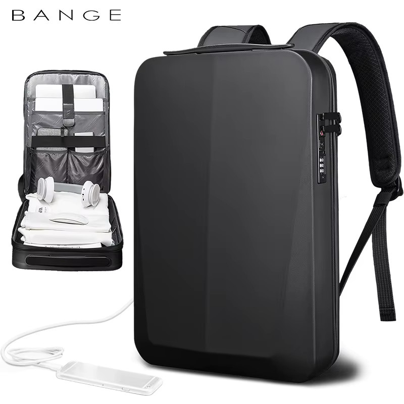 Bange Laptop-Rucksack für Herren, wasserdichter 15,6-Zoll-Computerrucksack mit USB-Anschluss und Anti-Diebstahl-Funktion, Schwarz/Silber - Bild 2