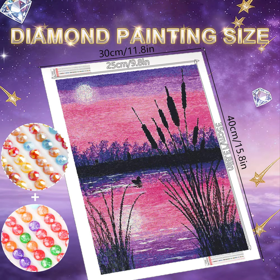 HUACAN Diamantmalerei Set Feenstaub-Baumwald-Landschaft mit runden Perlen, Multicolour, Durchmesser: 30 cm - Bild 2
