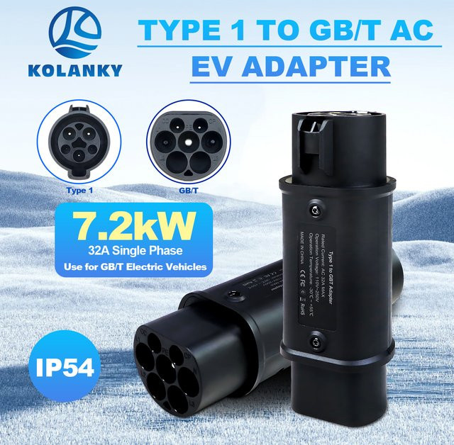 Kolanky EV-Ladeadapter Typ 1 auf GBT für China Elektrofahrzeuge und PHEV, 32 A, 7,2 kW, Schwarz - Bild 1