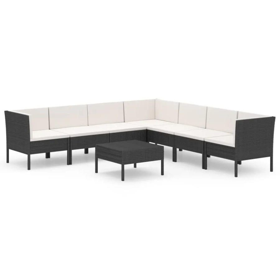 vidaXL 8-tlg Garten-Lounge-Set Modell 29 aus Poly Rattan in Schwarz mit Polstern und Gestell aus pulverbeschichtetem Stahl - Bild 2