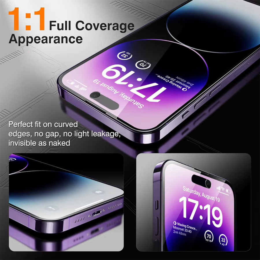 NNBILI 2er-Pack Vollflächiger Sichtschutz aus gehärtetem Glas für iPhone 17 16 15 14 13 12 11 Pro Max, transparent und hüllenfreundlich - Bild 6