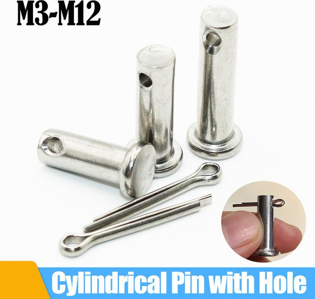 Gabelkopfstifte aus Edelstahl 304 mit flachem Kopf und Loch, Achsstifte zur Positionierung, Farbe: Silber, M3 M4 M5 M6 M8 M10 M12 - Bild 1