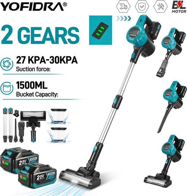 YOFIDRA Bürstenloser Akku-Staubsauger 1800W mit 30KPa Saugkraft und 1,5L Behälter für Makita-Akkus - Bild 1