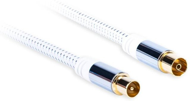 AQ Premium Antennenkoaxialkabel mit Antennensteckern (männlich zu weiblich), weiß, Länge: 3,0 m - Bild 1