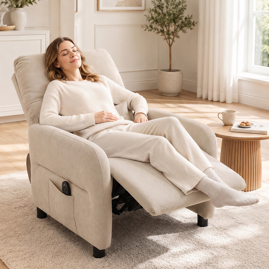 HOMCOM Massagesessel mit Wärmefunktion und 8-Punkt-Vibration, Relaxsessel mit Liegefunktion und Frottee-Bezug in Beige - Bild 2