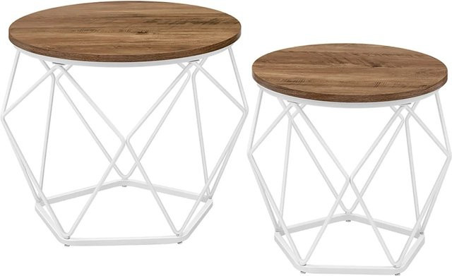 Vasagle Couchtisch Set 2er Set Rund in Braun-Weiß mit Holzoptik und Stahlgestell - Bild 1