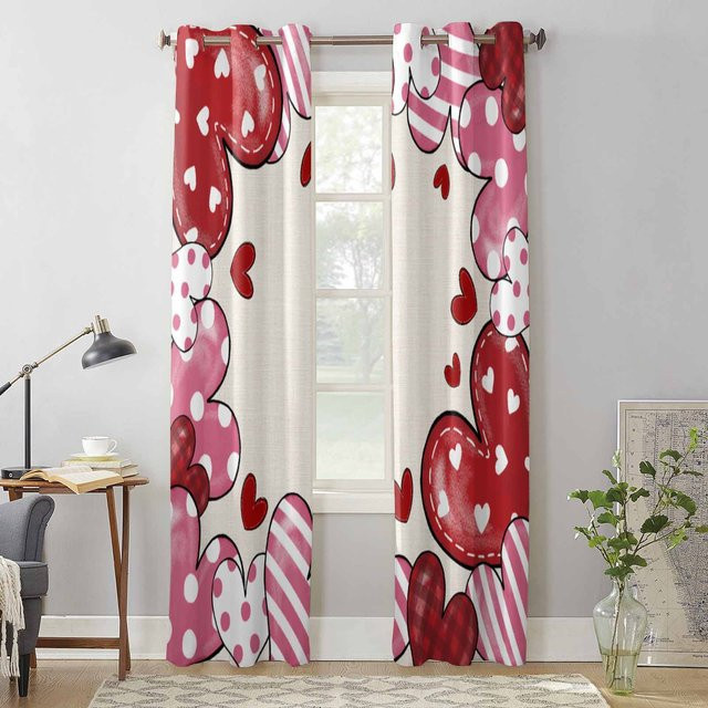 Super Six Fenstervorhang mit Streifen, Punkten und Herzen in Weiß, B: 135 cm, H: 60 cm - Bild 1
