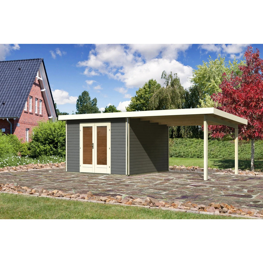 Karibu Holz-Gartenhaus Norrköping mit Pultdach in Terragrau, B/T: 305 x 305 cm - Bild 2