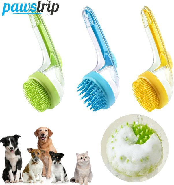Pawstrip Hundereinigungsbürste mit langem Griff in Grün, weiche Silikon-Massagebürste zur Fellpflege für Hunde und Katzen - Bild 1