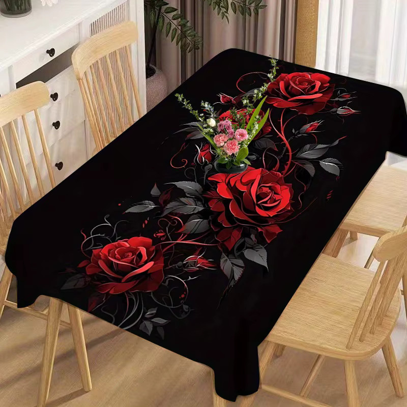 VIKAMA Quadratische Tischdecke mit floralem Rosendruck in Schwarz - Bild 2