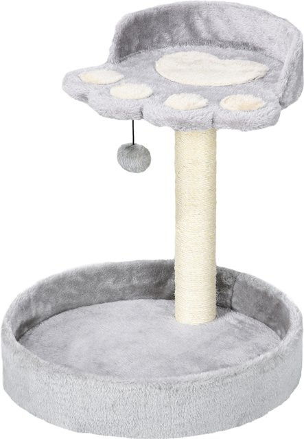 PawHut Kratzbaum für Katzen bis 5 kg mit Liegeflächen, Ball und Kratzsäule aus Plüsch und Juteseil, Hellgrau, B/T/H: 41 x 41 x 44 cm, Aosom - Bild 1