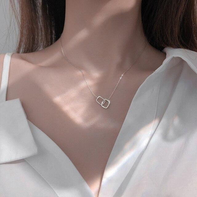 Halskette 925 Silber, Quadrat Charme, Zirkonia, Damen - Bild 1