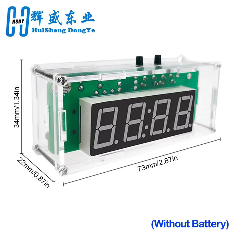 HUISHENGYUFA DIY-Uhren-Kit TJ-56-428 mit 4-stelliger digitaler Anzeige und Acrylgehäuse in Rot zum Erlernen von Elektronik und zum Löten - Bild 2