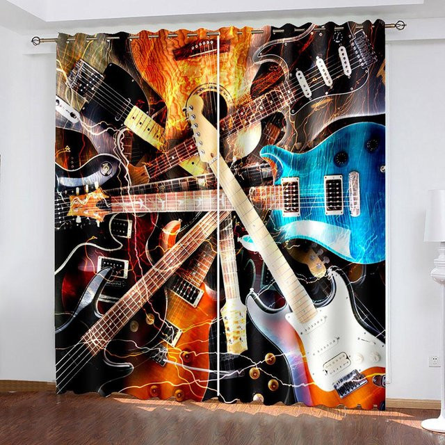 Graffiti Fenster Vorhänge mit Bass-Motiv, 2er-Set, Mehrfarbig, B: 50 cm, H: 130 cm - Bild 1
