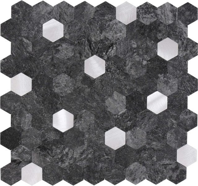 Dalsys Selbstklebende Mosaikfliesen Hexagon in Anthrazit und Silber, 0,88 m² (11 Stück) - Bild 1