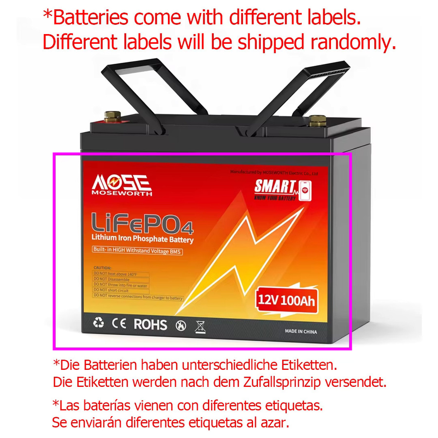 MOSEWORTH LiFePO4 Lithium-Batterie 12V 100Ah mit Bluetooth und 100A BMS in Schwarz - Bild 2