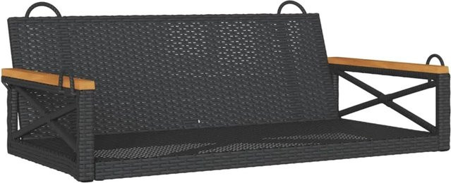 vidaXL Hängebank aus Poly-Rattan und Akazienholz in Schwarz, B/T/H: 109 x 62 x 40 cm - Bild 1