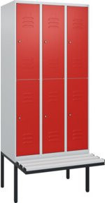 C+P Doppelstock-Spind Classic PLUS Sitzbank mit 3 Abteilen und Zylinderschloss, B/T/H: 212 x 90 x 81,5 cm - Bild 1
