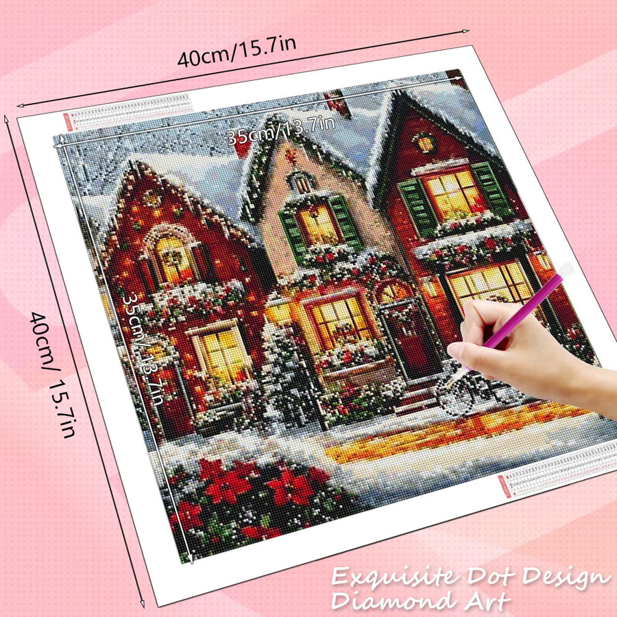 HUACAN Diamantmosaik Set mit Weihnachtsmann und Winterhaus, Volldiamantgemälde in Multicolour, Rund-Bohrer für deine Wanddekoration - Bild 2